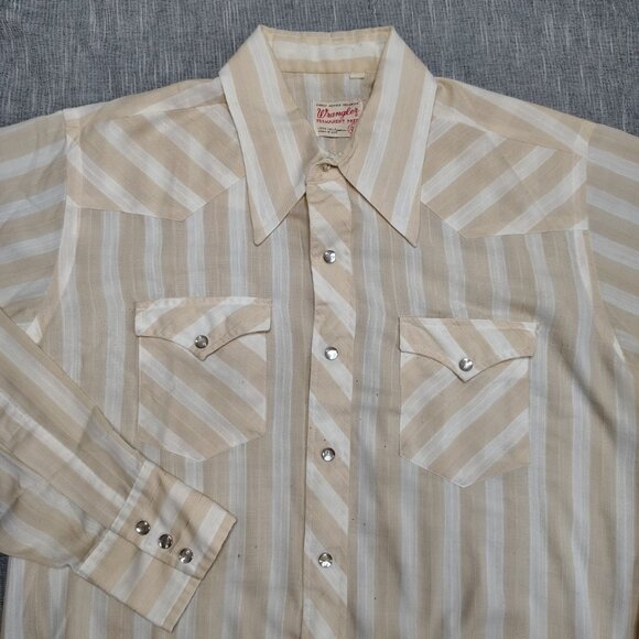 VINTAGE Wrangler Shirt Pearl Snap Long Sleeve Striped Long Tails Size 18.5-36 - Picture 2 of 12